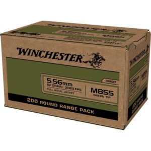 Winchester USA Lake City M855 Green Tip Rifle Ammunition 5.56X45 NATO 62 gr. FMJ 3060 fps 200/ct