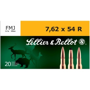 Sellier & Bellot Rifle Ammunition 7.62x54R 180 gr 2580 fps FMJ 20/ct