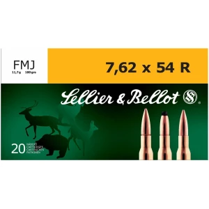 Sellier & Bellot Rifle Ammunition 7.62x54R 180 gr 2580 fps FMJ 20/ct