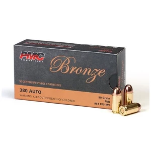 PMC Bronze .380 ACP Handgun Ammo - 90 Grain | FMJ | 50rd Box