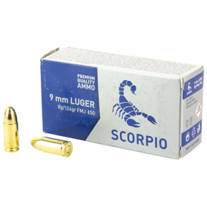 Scorpio 9mm Luger 124gr FMJ Brass Case (S9MM124F)