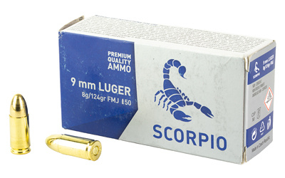 Scorpio 9mm Luger 124gr FMJ Brass Case (S9MM124F)