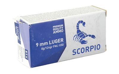 Scorpio 9mm Luger 124gr FMJ Brass Case (S9MM124F) - Image 2