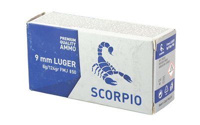 Scorpio 9mm Luger 124gr FMJ Brass Case (S9MM124F) - Image 3