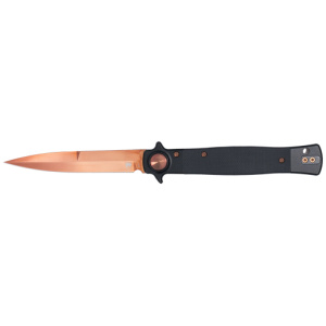 COBRATEC STILETTO 4" ROSE GOLD - BLADE BLACK G-10 BUTTON LOCK