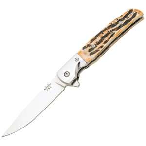 Bear & Son Rancher Sideliner Folding Knife 3-3/8" Drop Point Blade Stag Bone