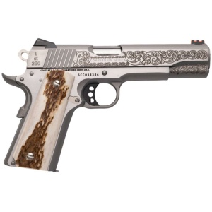 Colt Government Custom Engraved Competition Handgun .45 Auto 7rd Magazine 5" Barrel Stainless Finish Fiber Sight Stag Grips