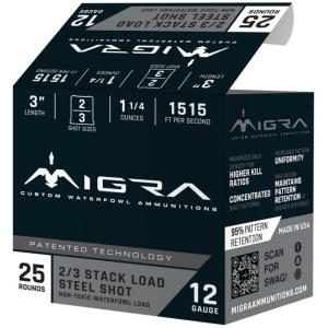 Migra Steel Waterfowl Stacked Shotshell 12ga 3" 1-1/4 oz 1515 fps #2 25/ct