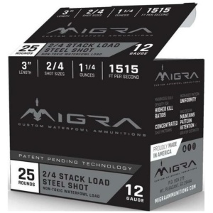 Migra Steel Waterfowl Stacked Shotshell 12ga 3" 1-1/4 oz 1515 fps #2 & #4 25/ct