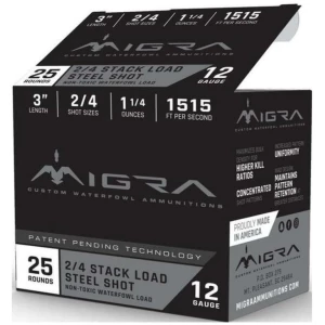Migra Steel Waterfowl Stacked Shotshell 12ga 3" 1-1/4 oz 1515 fps #2 & #4 25/ct