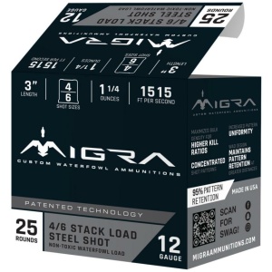 Migra Steel Waterfowl Stacked Shotshell 12ga 3" 1-1/4 oz 1515 fps #4 & #6 25/ct