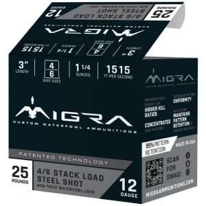 Migra Steel Waterfowl Stacked Shotshell 12ga 3" 1-1/4 oz 1515 fps #4 & #6 25/ct