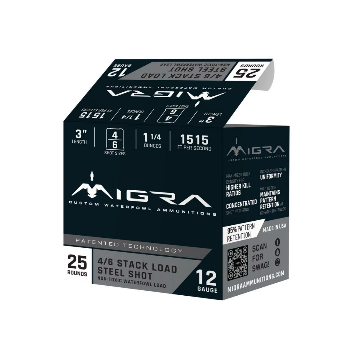 Migra Steel Waterfowl Stacked Shotshell 12ga 3" 1-1/4 oz 1515 fps #4 & #6 25/ct
