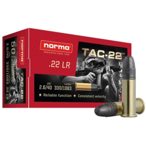 Norma TAC-22 Rimfire Ammunition .22 LR 40gr LRN 1083 fps 50/ct