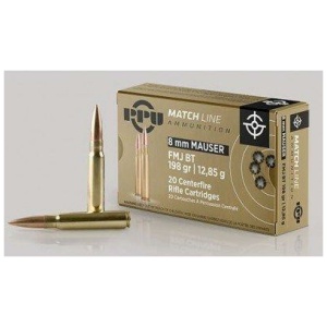 PPU Match Rifle Ammunition 8mm Mauser Match 200 gr FMJ 2300 fps 20/ct