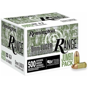 Remington Range Handgun Ammo 9mm Luger 115 gr FMJ 1145 fps 500/ct