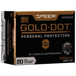 Speer Gold Dot Handgun Ammunition 10mm Auto 200 gr HP 1100 fps 20/ct
