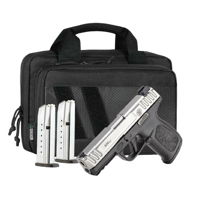 S&W SD9 2.0 Handgun Bundle 9mm Luger 16rd Magazine(3) 4" Barrel White Dot Sights No Thumb Safety 2-Tone Savior Bag