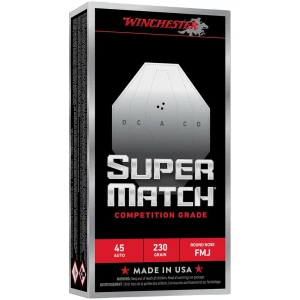 Winchester Super Match Handgun Ammunition 45 Auto 230gr FMJ 805 fps 50/ct