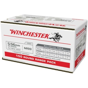 Winchester USA Lake City M193 Rifle Ammunition 5.56X45 NATO 55 gr. FMJ 3240 fps 150/ct