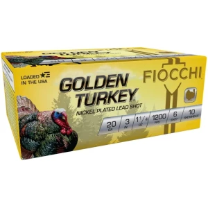 Fiocchi Golden Turkey Nickel plated Shotshells 20ga 3" 1-1/4oz 1200 fps #6 10/ct