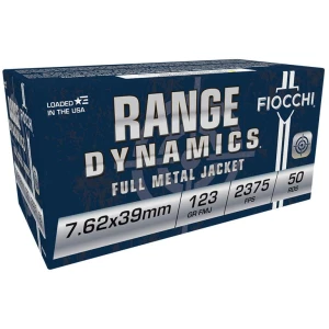 Fiocchi Range Dynamics Centerfire Rifle Ammunition 7.62x39mm 123 gr FMJ 2375 fps 50/ct
