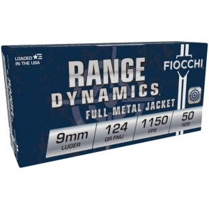 Fiocchi Range Dynamics Handgun Ammunition 9mm Luger 124 gr FMJ 1150 fps 50/ct