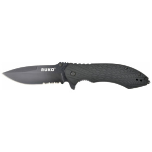 RUKO FOLDER SERRATED 3.25" - BLACK HANDLE CLAMSHELL