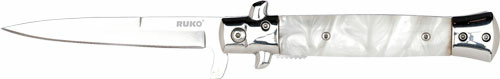 RUKO FOLDER SPRING ASSISTS 4" - WHITE PEARL ACRYLIC HANDLE