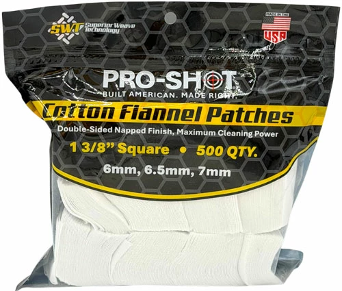 PRO SHOT CLEANING PATCH COTTON - FLANNEL 6MM-7MM 1 3/8" 500CT