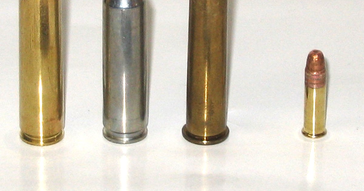 A .22 Long Rifle cartridge shown alongside other common rifle cartridges
