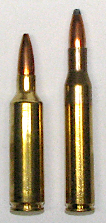 .270 Winchester Short Magnum and .270 Winchester cartridges side by side