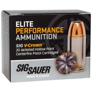 SIG AMMO 380ACP 90GR ELITE - V-CROWN JHP 20RD 10BX/CS
