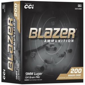 Blazer Brass Handgun Ammunition 9mm Luger 124gr FMJ 1090 fps 200/ct (Trayed)