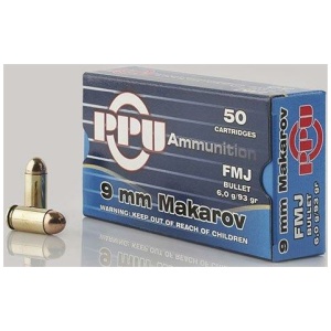 PPU Handgun Ammunition 9mm x 18 Makarov 93 gr FMJ 50/ct