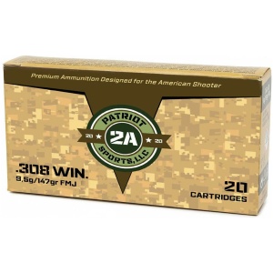 Patriot Sports Rifle Ammunition .308 Win 147gr FMJ 2788 fps 20/ct