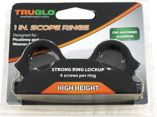TRUGLO RINGS 1" HIGH MATTE - PICATINNY/WEAVER W/4 SCREWS